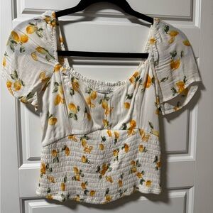 Abercrombie & Fitch Lemon Print Blouse - White and Yellow